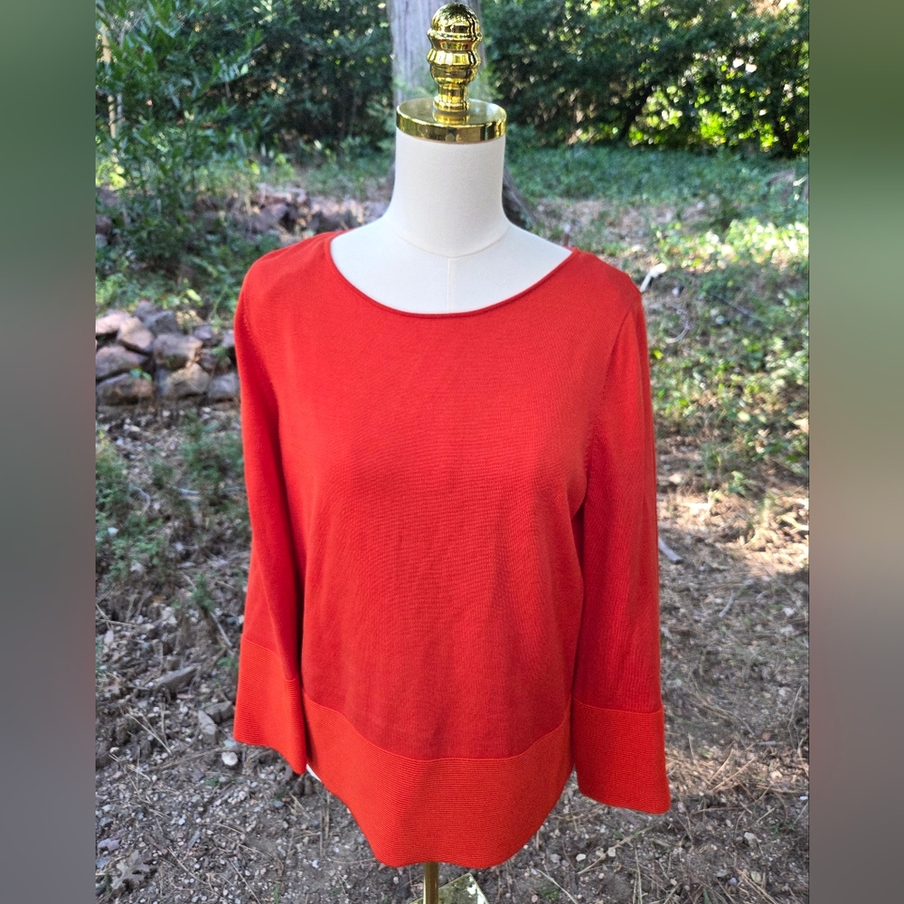 COS 100% Cotton Vibrant Red Orange Heavy Chunky Knit Pullover Blouse‎